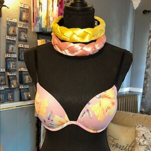 Pink Victoria’s Secret Floral Pink Bra & 2 Headbands Pink/Yellow
